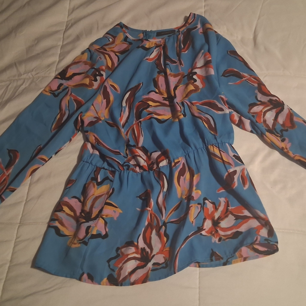 Halogen Blue and Red Floral Top